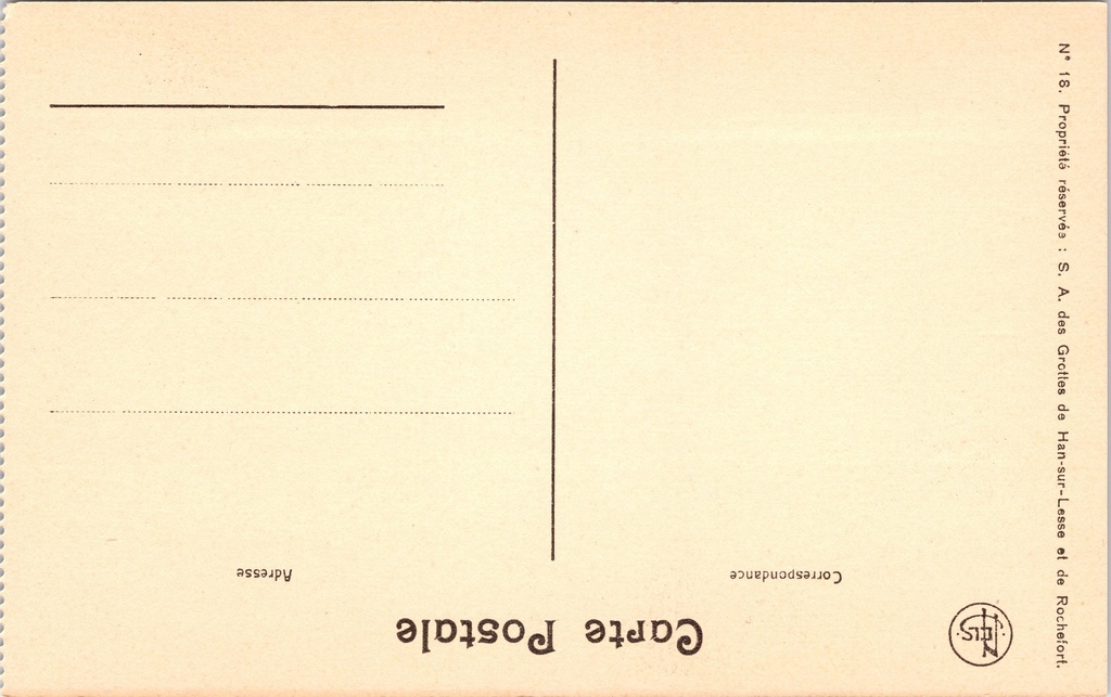 Rochefort - "L'Entrée de la Salle du Dôme" - Ingang van de Koepelzaal in de Grotten – achterzijde van de originele postkaart