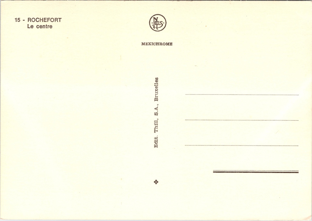 Rochefort - "Le centre" - Stadscentrum met Hotel du Limbourg – achterzijde van de originele postkaart