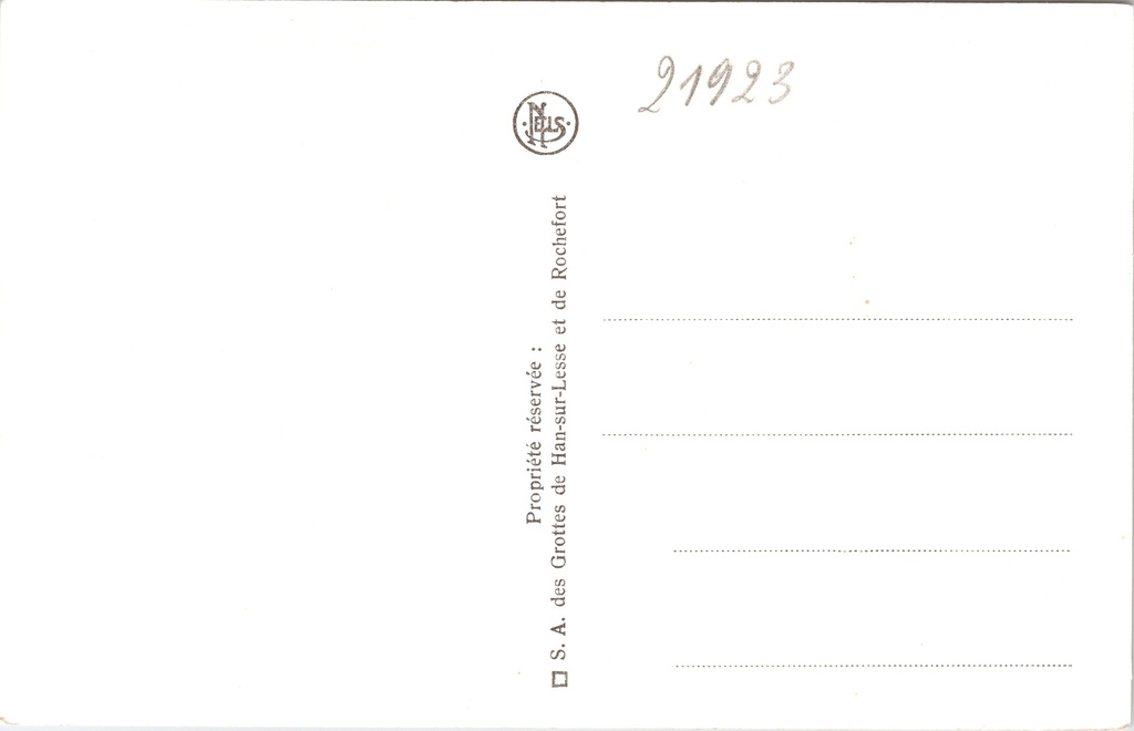 Rochefort - "Grottes de Han - Le Trophée" - Speleoformaties in de grotten van Han – achterzijde van de originele postkaart