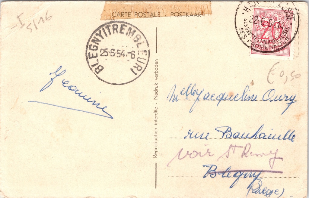 Han-sur-Lesse - "Grottes de Han — Le Lac d'Embarquement" - Ingebmeer in de grotten – achterzijde van de originele postkaart