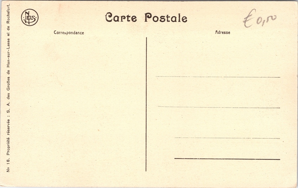 Rochefort - "Grottes de Han — L'Entrée de la Salle du Dôme" - Ingang – achterzijde van de originele postkaart