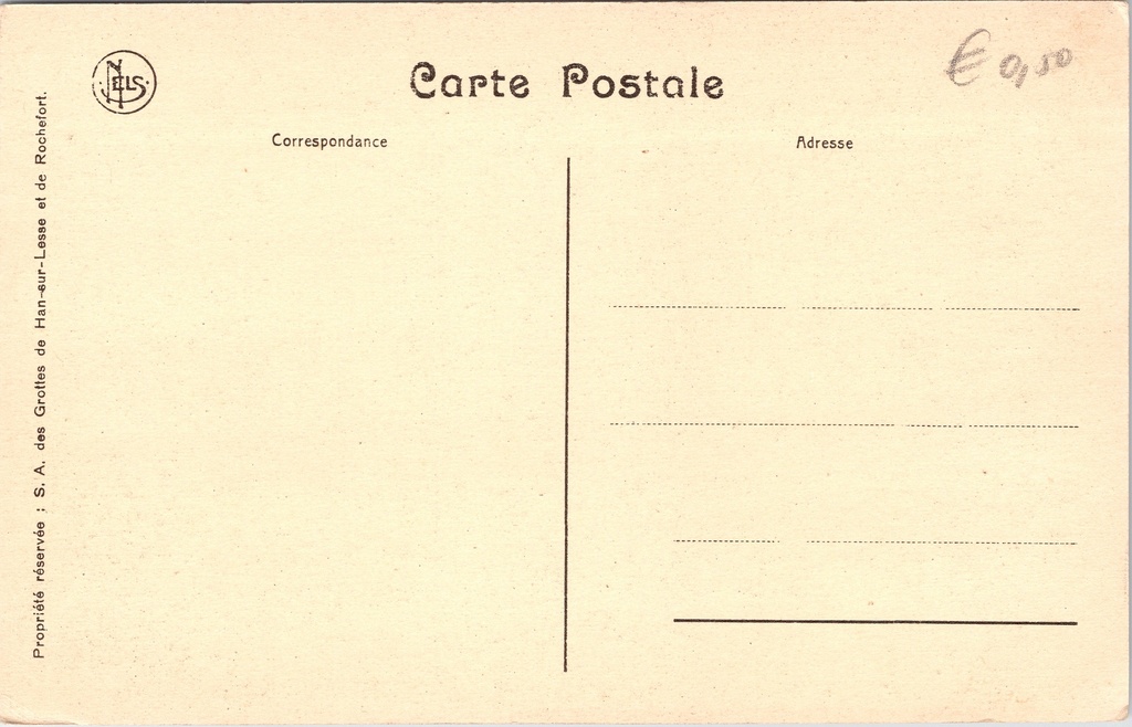 Rochefort - "La Salle des Mamelons" - Grot van Han, de Zaal der Tepels – achterzijde van de originele postkaart