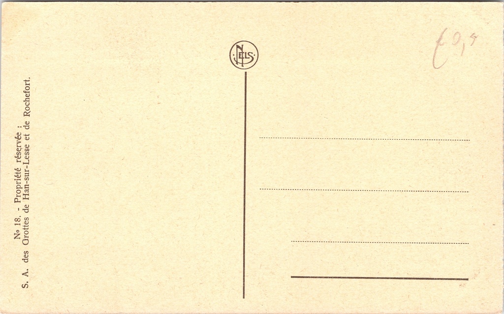 Rochefort - "L'Entrée de la Salle du Dôme" - Ingang van de Koepelzaal in de Grotten – achterzijde van de originele postkaart