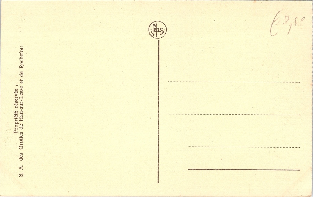 Rochefort - "La Salle Vigneron" - Grottenzaal Vigneron in de Grotten van Han – achterzijde van de originele postkaart