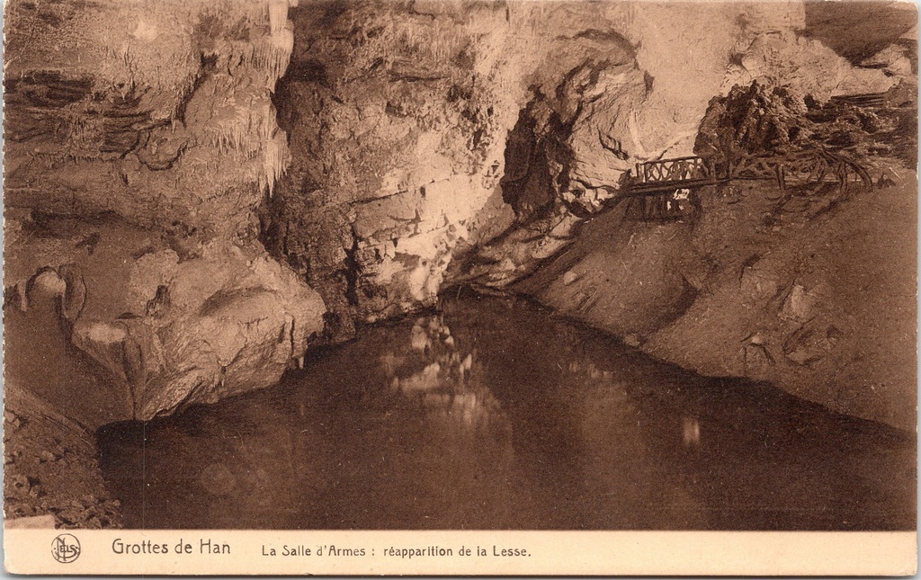 Rochefort - "La Salle d'Armes : réapparition de la Lesse" - Grottes de Han – achterzijde van de originele postkaart