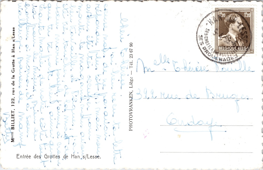 Rochefort - "Entrée des Grottes de Han s/Lesse" - Ingang van de grotten – achterzijde van de originele postkaart