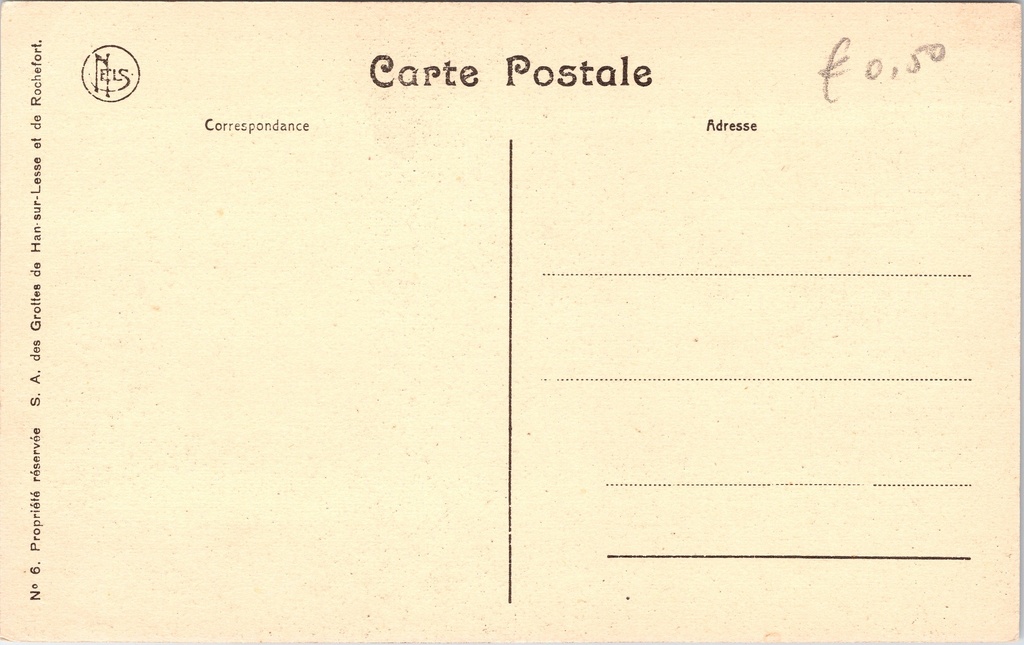Rochefort - "Grottes de Han - Le Lac d'Embarquement" - Grotten van Han – achterzijde van de originele postkaart