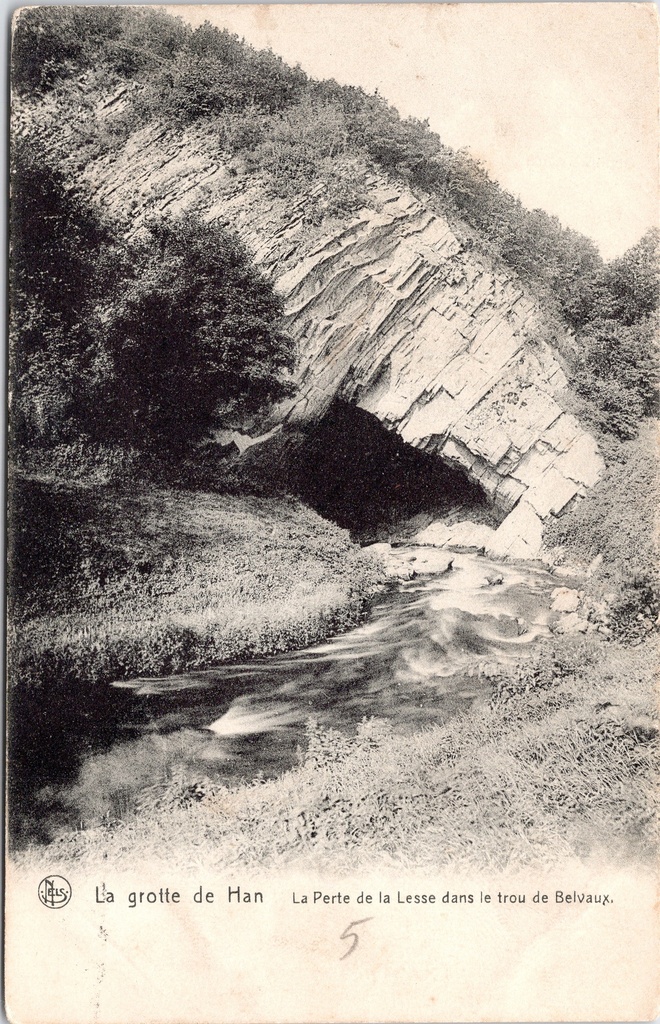 Rochefort - "La grotte de Han – La Perte de la Lesse dans le trou de Belvaux" – achterzijde van de originele postkaart