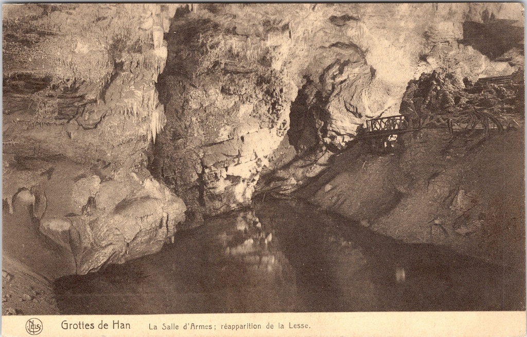 Han-sur-Lesse - "La Salle d'Armes; réapparition de la Lesse" - Grotten van Han – achterzijde van de originele postkaart