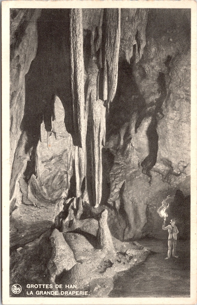 Rochefort - "GROTTES DE HAN - LA GRANDE DRAPERIE" - Grotten van Han, de Grote – achterzijde van de originele postkaart
