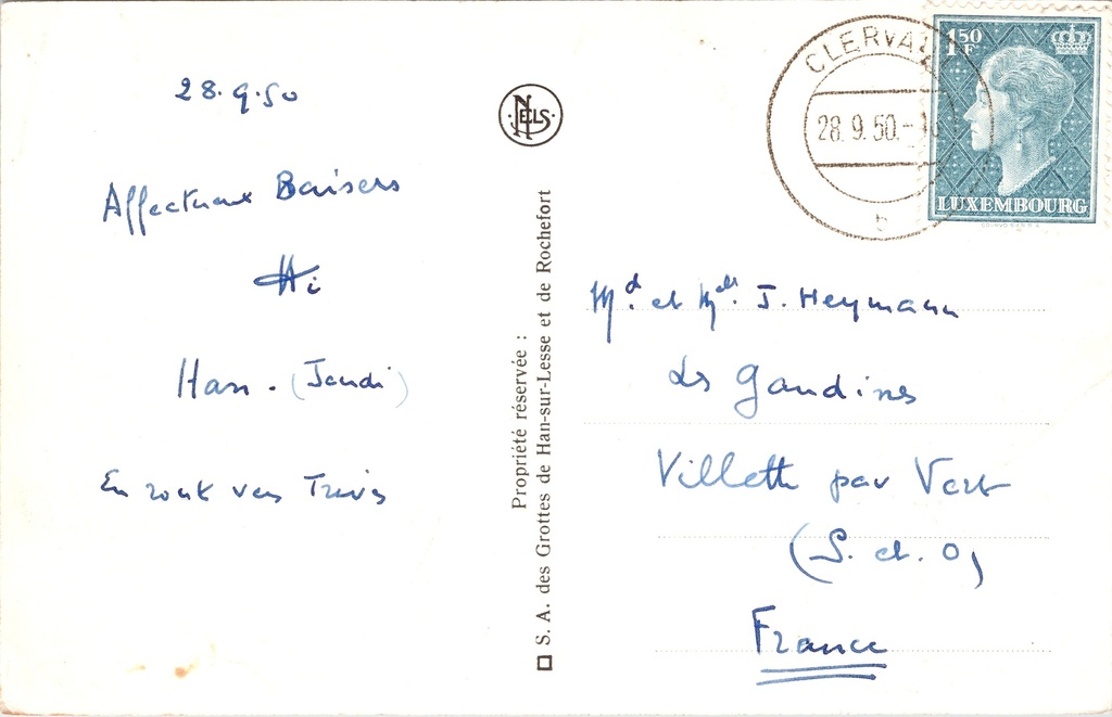Rochefort - "Grottes de Han - L'Embarquement" - Grotten van Han inschepingsplaats – achterzijde van de originele postkaart