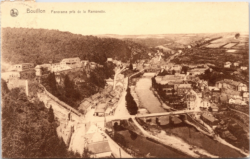 Bouillon - "Panorama pris de la Ramonette" - Panoramisch stadsgezicht met kasteel – achterzijde van de originele postkaart