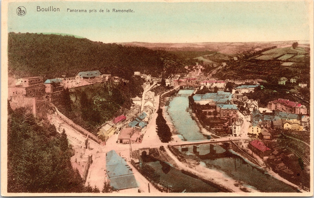 Bouillon - "Panorama pris de la Ramonette" - Panoramisch zicht op Bouillon vanuit – achterzijde van de originele postkaart