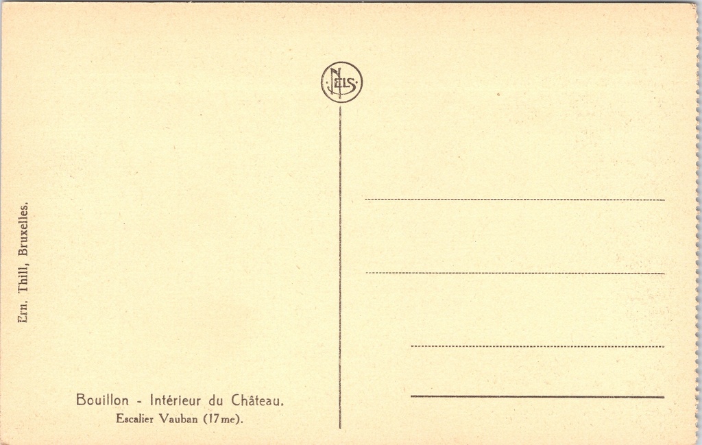 Bouillon - "Intérieur du Château. Escalier Vauban (17me)" - Vauban-trap – achterzijde van de originele postkaart