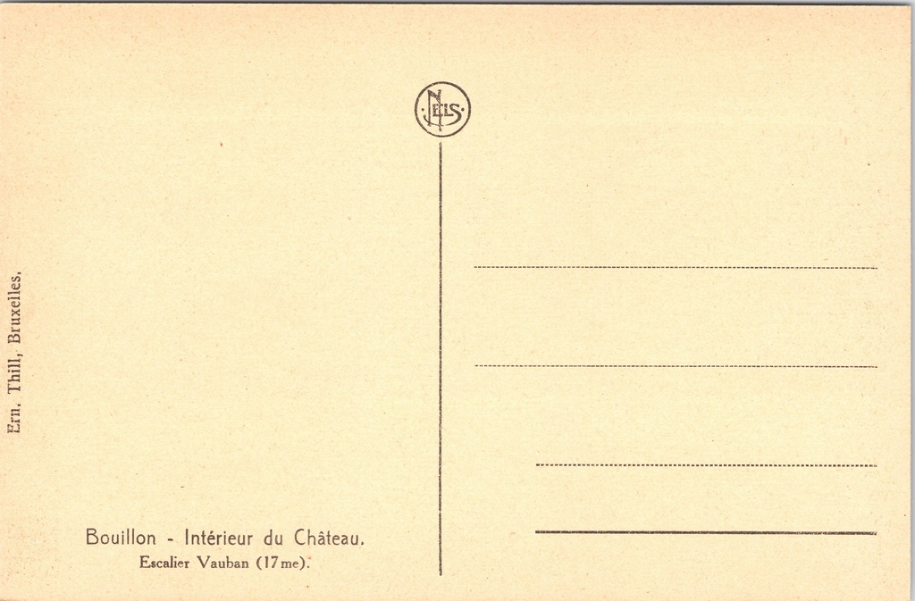 Bouillon - "Intérieur du Château. Escalier Vauban (17me)" - Vauban-trap – achterzijde van de originele postkaart