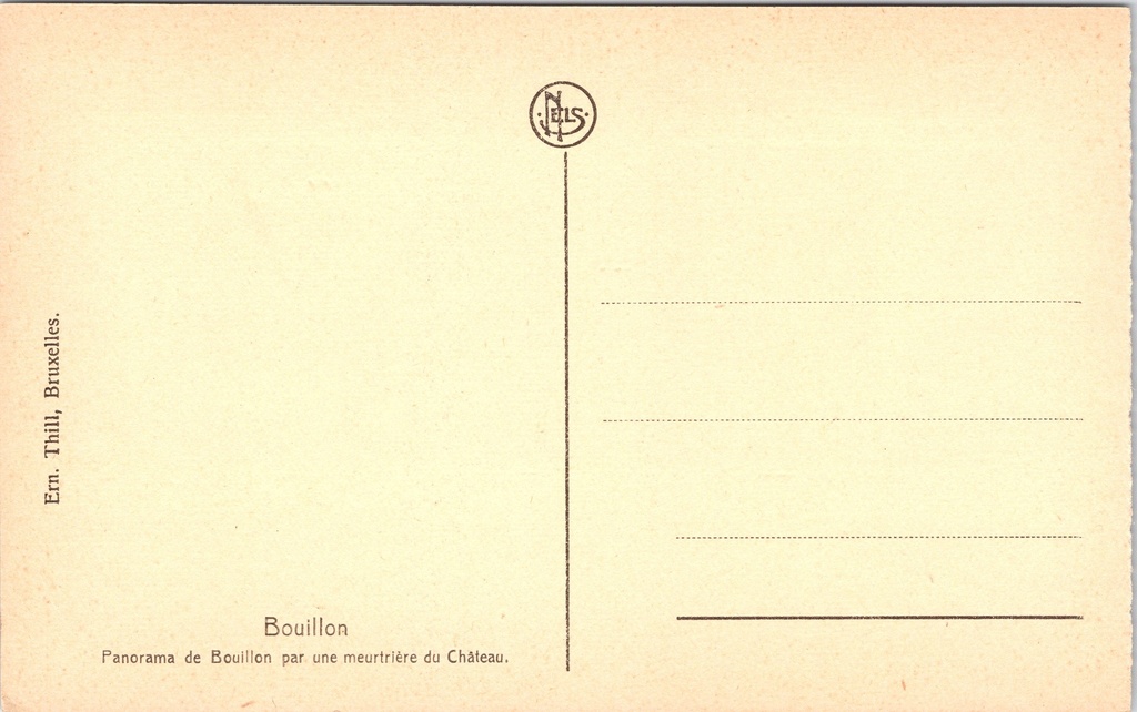 Bouillon - "Panorama de Bouillon par une meurtrière du Château" - Panorama vanuit – achterzijde van de originele postkaart