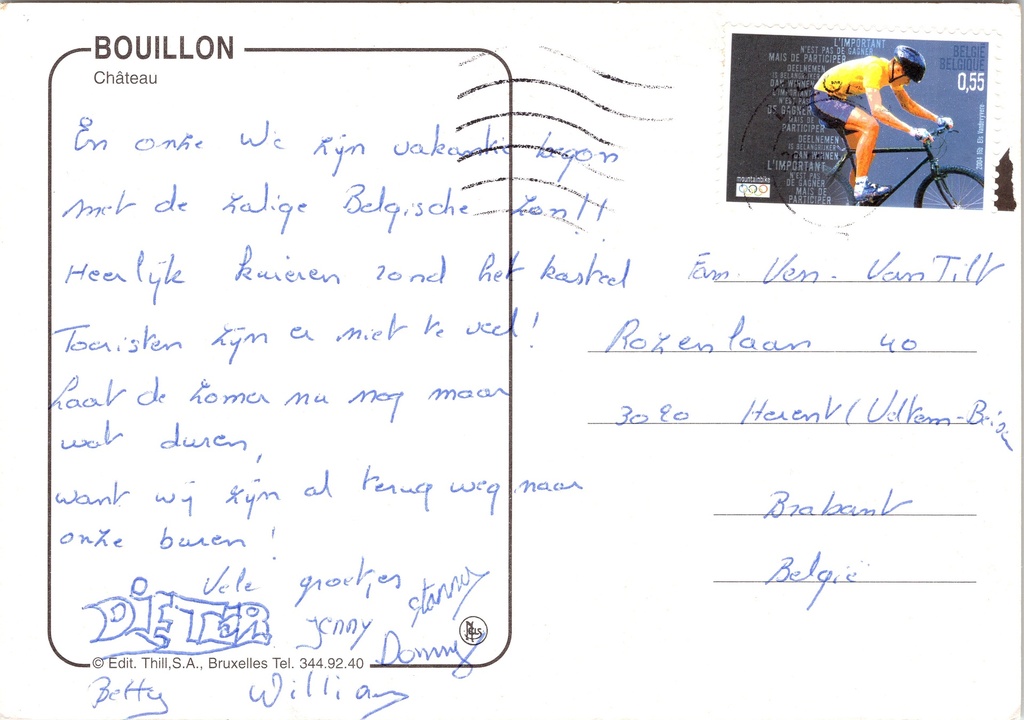 Bouillon - "Bonjour de Bouillon" - Château de Bouillon, meerdere zichten – achterzijde van de originele postkaart