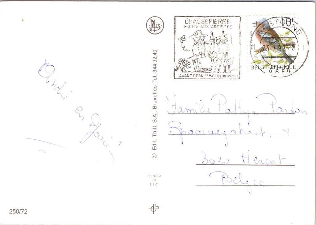 Bouillon - "Greetings from BOUILLON" - Meerzichtenkaart met kasteel en Semoisvallei – achterzijde van de originele postkaart