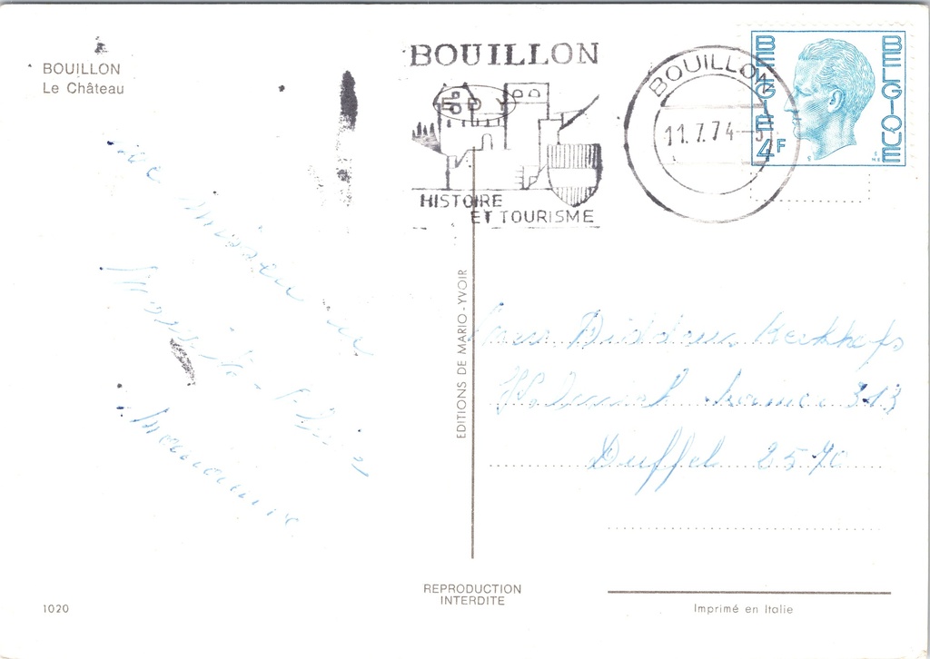 Bouillon - "Le Château" - Het kasteel van Bouillon – achterzijde van de originele postkaart