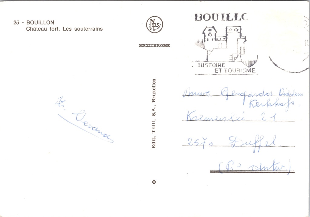 Bouillon - "Château fort. Les souterrains" - Onderaardse gangen van het kasteel – achterzijde van de originele postkaart