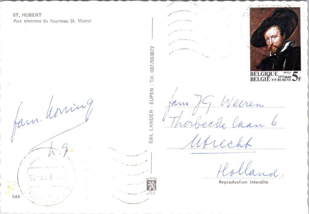 Saint-Hubert - "Aux environs du fourneau St. Michel" - Herfstlandschap nabij – achterzijde van de originele postkaart
