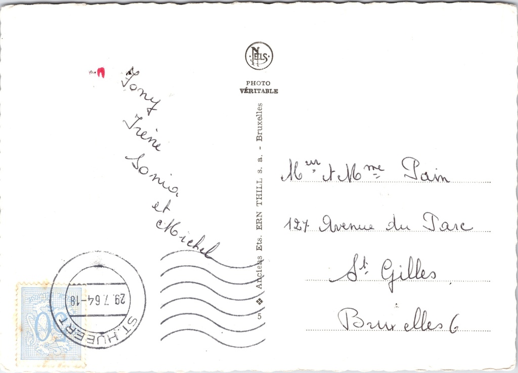 Saint-Hubert - "Bonjour de ST-HUBERT / Groeten uit ST-HUBERT" - Meervoudige kaart – achterzijde van de originele postkaart