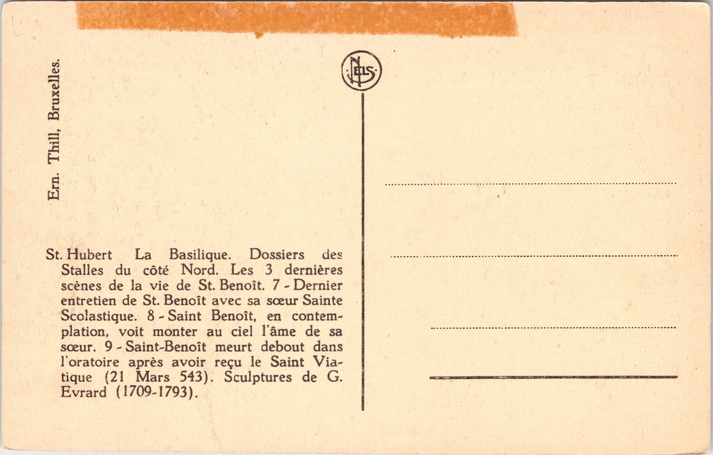 Saint-Hubert - "La Basilique. Dossiers des Stalles du côté Nord" - Koorgestoelte – achterzijde van de originele postkaart