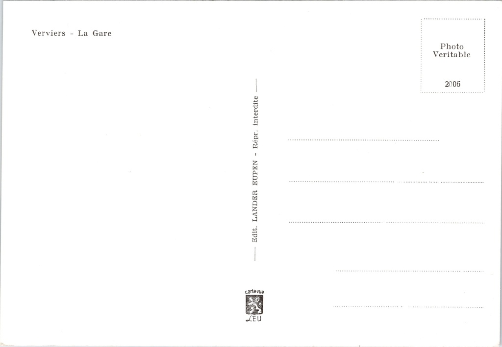 Verviers - "La Gare" - Centraal station – achterzijde van de originele postkaart