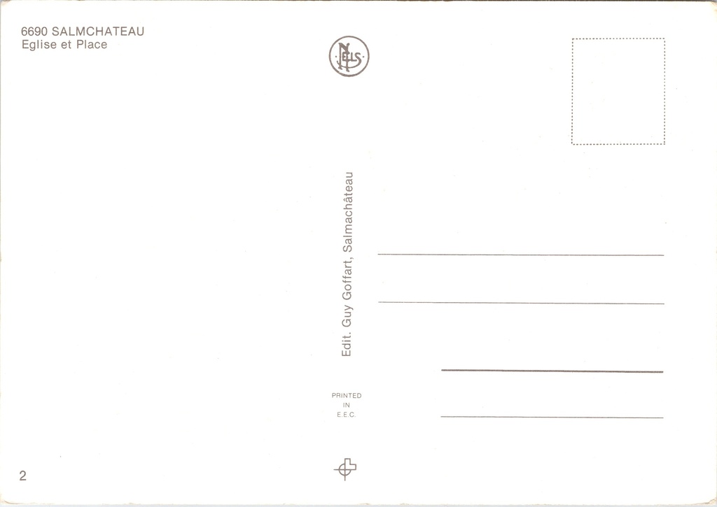Vielsalm - "Eglise et Place" - Kerk en plein van Salmchâteau – achterzijde van de originele postkaart