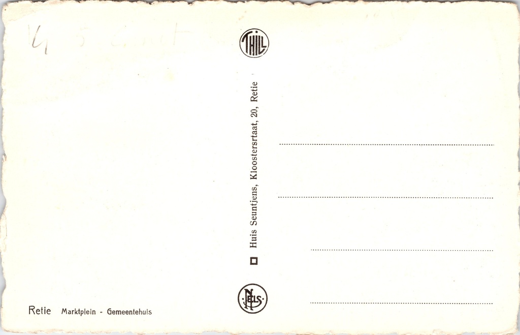 Retie - "Marktplein - Gemeentehuis" - Marktplein met gemeentehuis – achterzijde van de originele postkaart