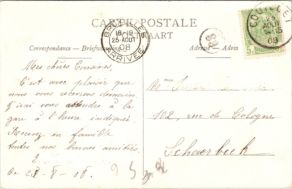 Anhée - "Maredret — Ste Scolastique" - Abdij van Maredret, kloostergebouw – achterzijde van de originele postkaart