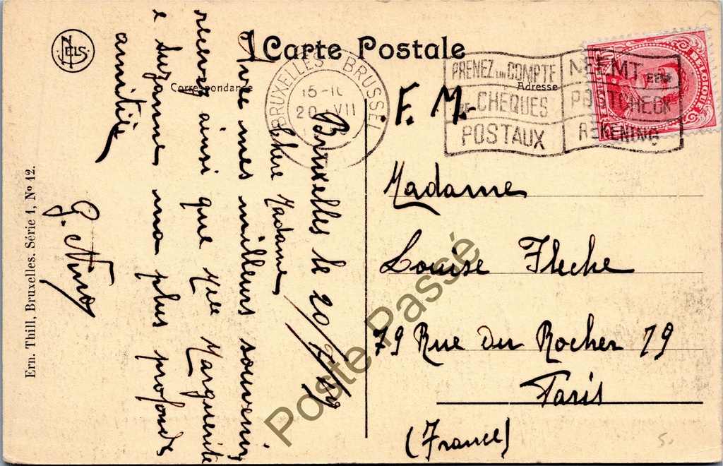 Brussel - "Place de Brouckère" - De Brouckèreplein – achterzijde van de originele postkaart