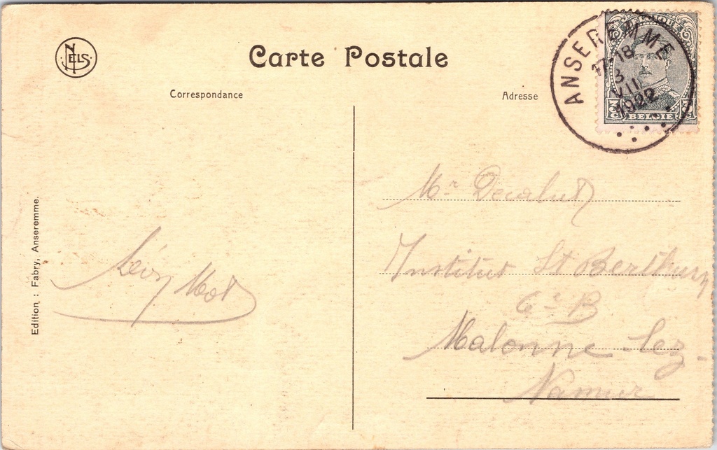 Dinant - "Château de Walzin" - Kasteel van Walzin te Anseremme – achterzijde van de originele postkaart
