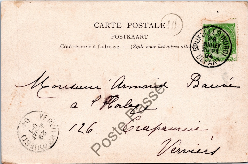 Brussel - "Boulevard Anspach et la Bourse" - Anspachlaan en de Beurs – achterzijde van de originele postkaart