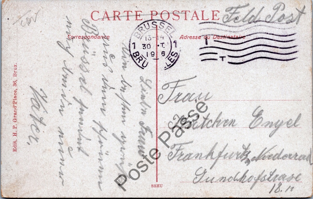 Brussel - "Maisons des Tailleurs et de Victor Hugo" - Huizen van de Kleermakers – achterzijde van de originele postkaart