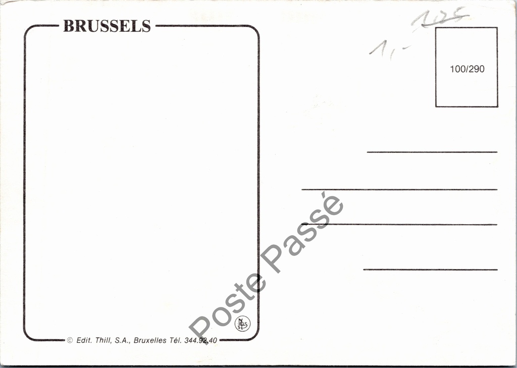 Brussel - "Manneken Pis" - Manneken Pis in verschillende kostuums – achterzijde van de originele postkaart