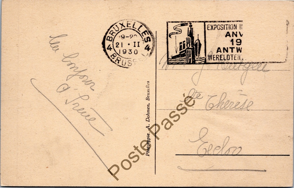Brussel - "La Place de Brouckère vue à vol d'oiseau" - Plein de Brouckère vanuit – achterzijde van de originele postkaart