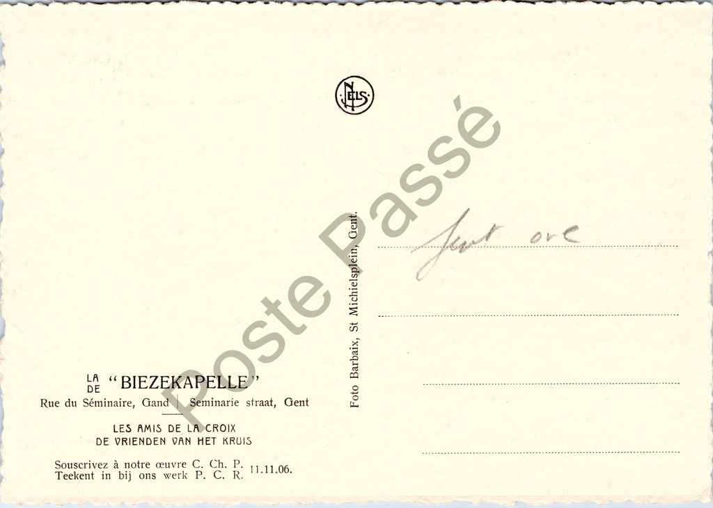 Gent - "La Biezekapelle" - De Biezekapel voor en na restauratie in 1931 – achterzijde van de originele postkaart