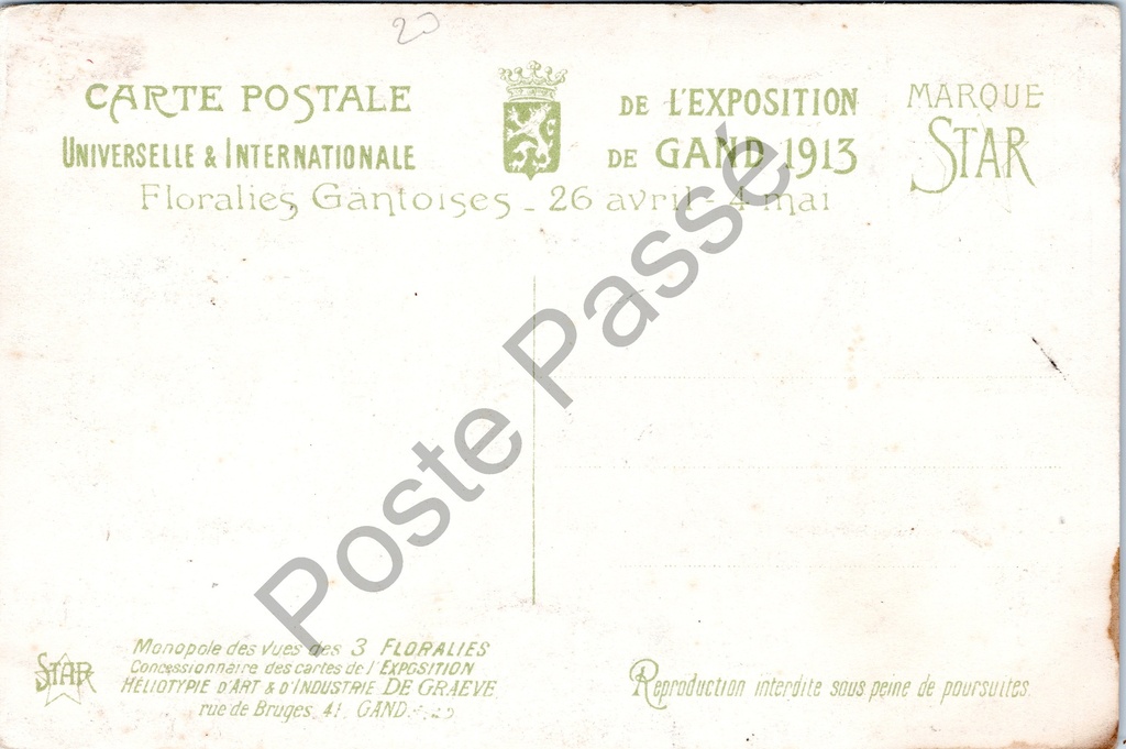 Gent - "Floralies Gantoises - 26 avril-4 mai" - Bloemenstoet Gent 1913, tropische – originele postkaart, afbeelding 2