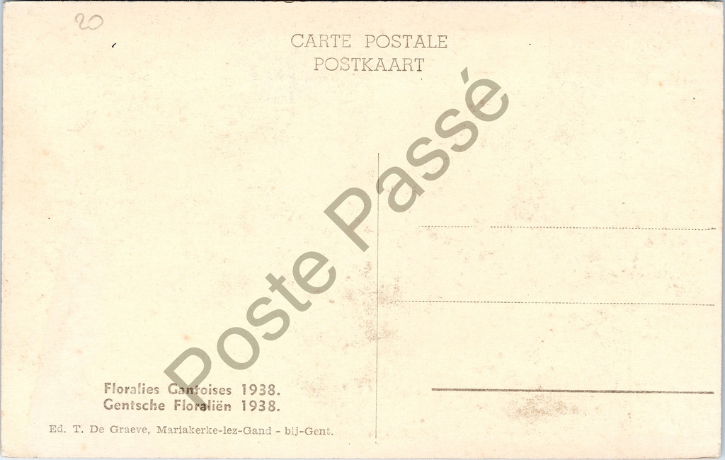 Gent - "Gentsche Floräliën 1938" - Gentse Floraliën 1938, bloemententoonstelling – achterzijde van de originele postkaart