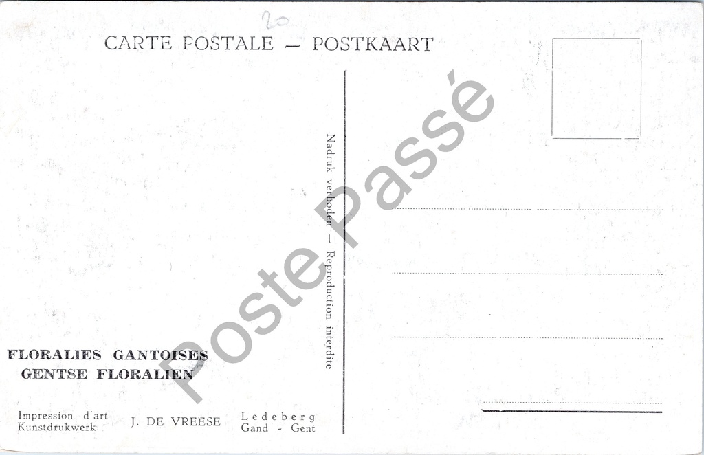 Gent - "Floralies Gantoises - Gentse Floralien" - Bloemententoonstelling Gentse – achterzijde van de originele postkaart