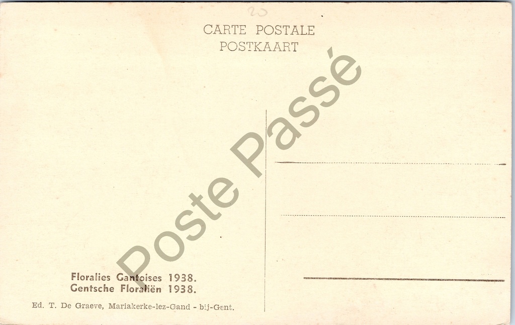 Gent - "Belgische Boerenbond - Verbond der Bloemisten - Gent" - Gentse Floraliën – achterzijde van de originele postkaart