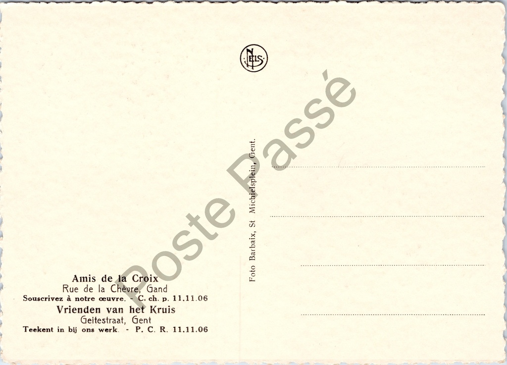 Gent - "Vrienden van het Kruis / Amis de la Croix" - Kruismonument – achterzijde van de originele postkaart