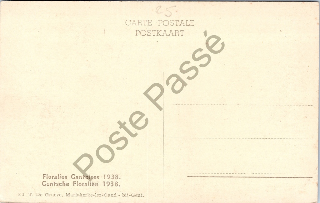 Gent - "Floralies Gantoises 1938 / Gentsche Floraliën 1938" – achterzijde van de originele postkaart