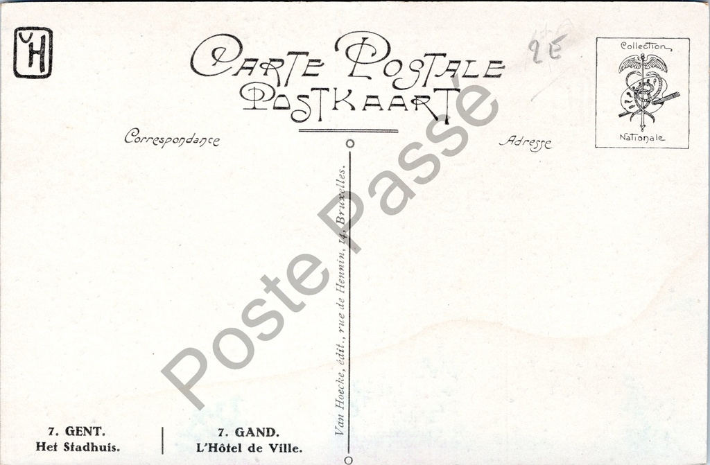 Gent - "Het Stadhuis / L'Hôtel de Ville" - Stadhuis van Gent – achterzijde van de originele postkaart