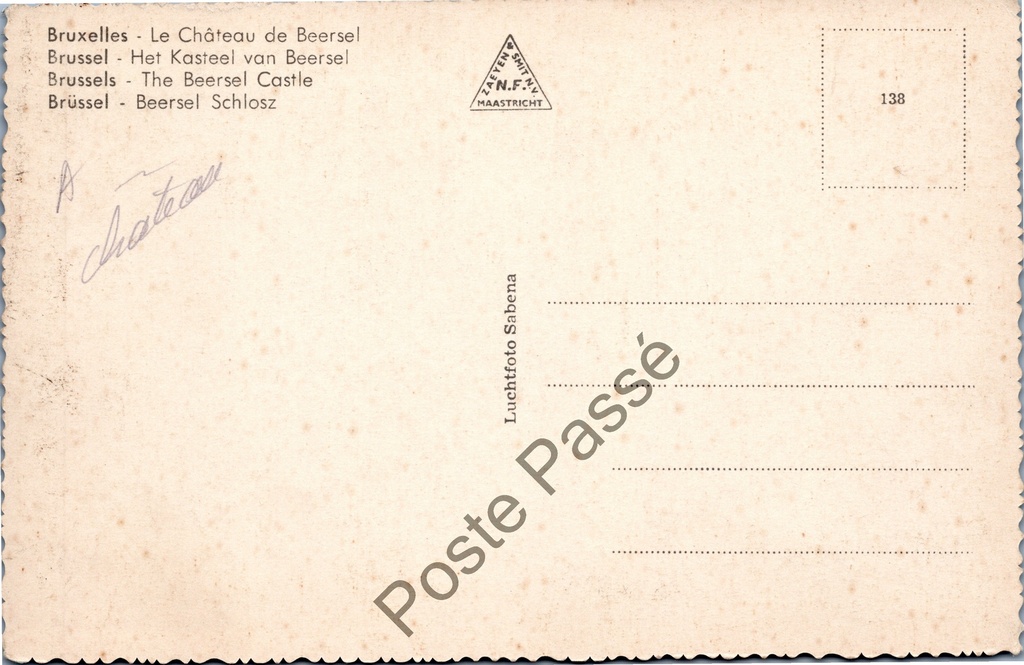 Beersel - "Le Château de Beersel" - Kasteel van Beersel luchtfoto – achterzijde van de originele postkaart