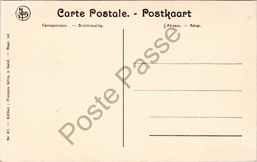 Gent - "Château des Comtes de Flandre, Porche d'intérieur, Passage et Porte – achterzijde van de originele postkaart
