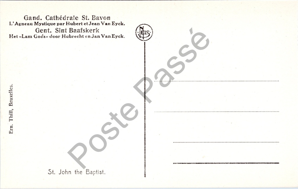 Gent - "Saint Jean-Baptiste. - Sint Jan-Baptist." - Het Lam Gods: Sint-Jan de Doper – achterzijde van de originele postkaart