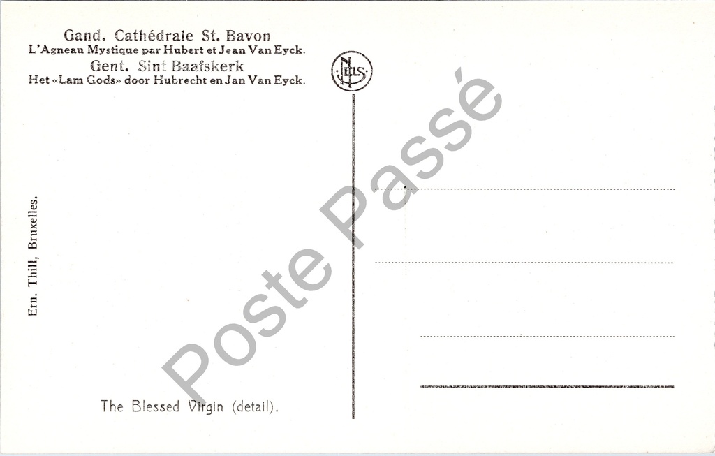 Gent - "La Vierge (détail). - De H. Maagd." - Detail van de Heilige Maagd uit – achterzijde van de originele postkaart