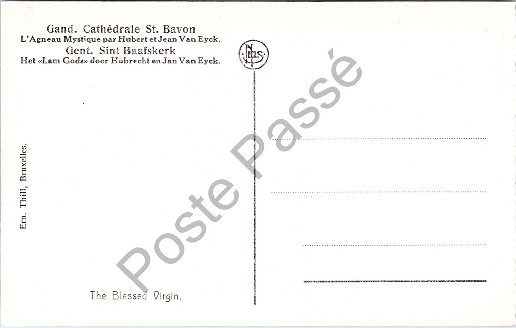 Gent - "La Vierge. - De H. Maagd." - De Heilige Maagd, detail uit het Lam Gods – achterzijde van de originele postkaart